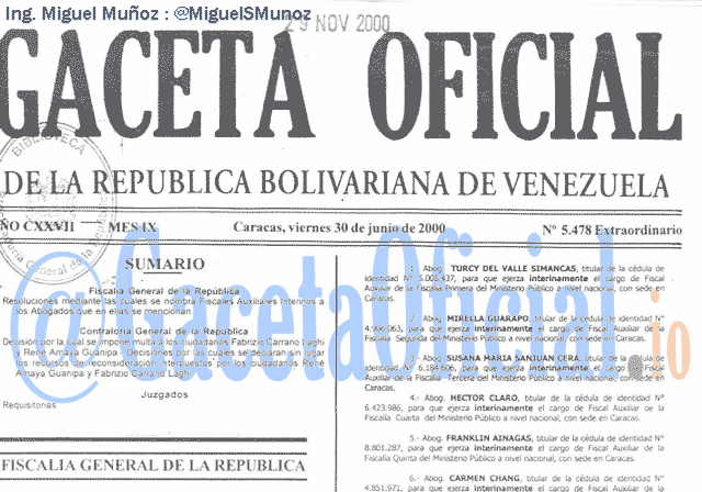 Gaceta Oficial 5478 del 30 Junio 2000