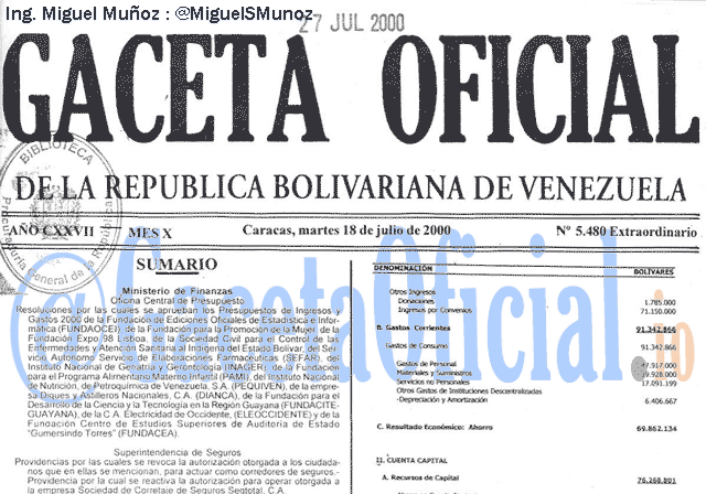 Gaceta Oficial 5480 del 18 Julio 2000