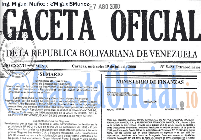 Gaceta Oficial 5481 del 19 Julio 2000