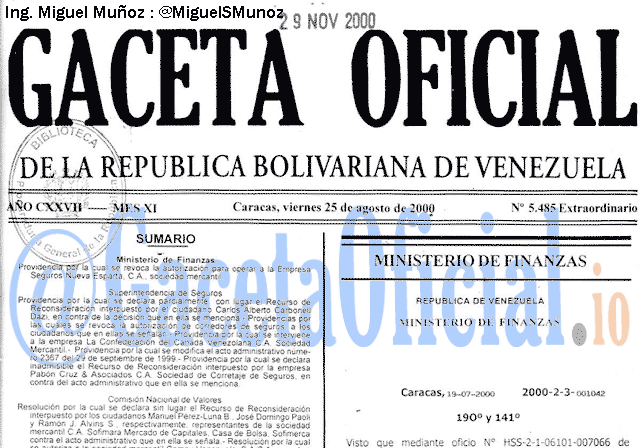 Gaceta Oficial 5485 del 25 Agosto 2000
