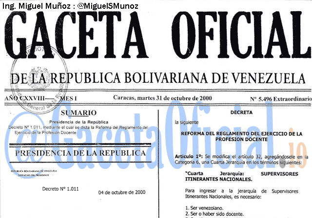 Gaceta Oficial 5496 del 31 Octubre 2000