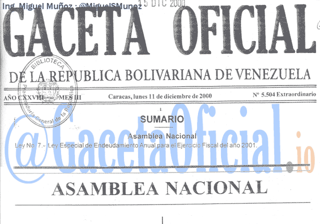 Gaceta Oficial 5504 del 11 Diciembre 2000