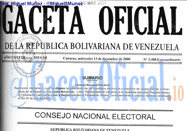 Gaceta Oficial 5508 del 13 Diciembre 2000
