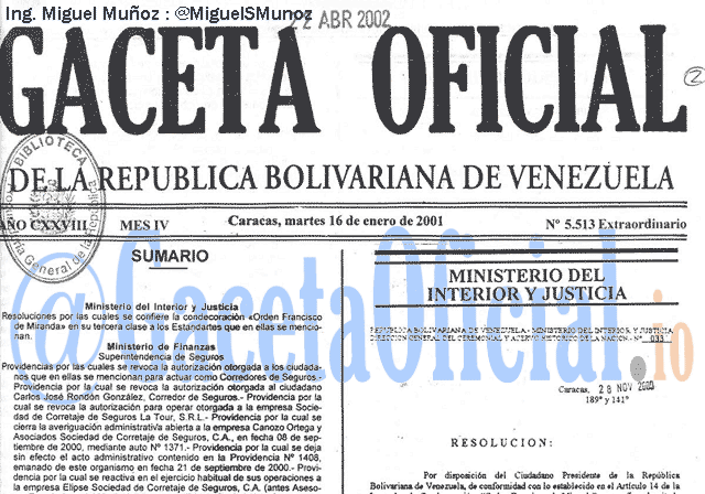 Gaceta Oficial 5513 del 16 Enero 2001