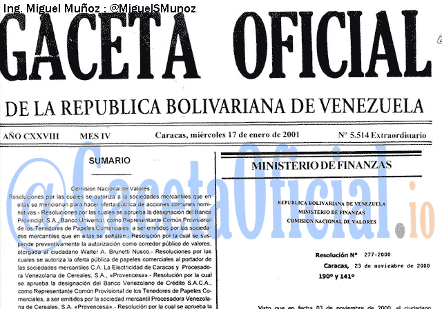Gaceta Oficial 5514 del 17 Enero 2001