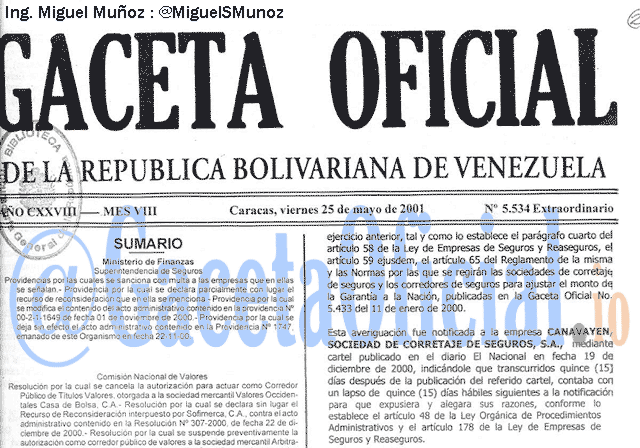 Gaceta Oficial 5534 del 25 Mayo 2001