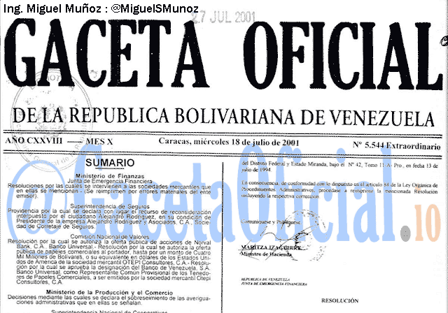 Gaceta Oficial 5544 del 18 Julio 2001