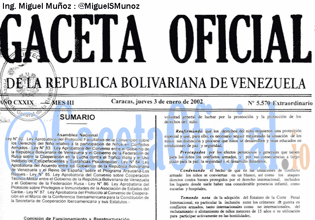 Gaceta Oficial 5570 del 3 Enero 2002