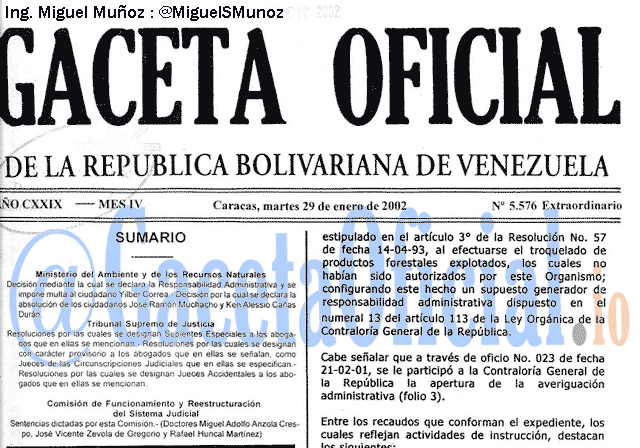Gaceta Oficial 5576 del 29 Enero 2002