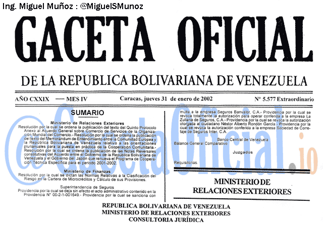 Gaceta Oficial 5577 del 31 Enero 2002