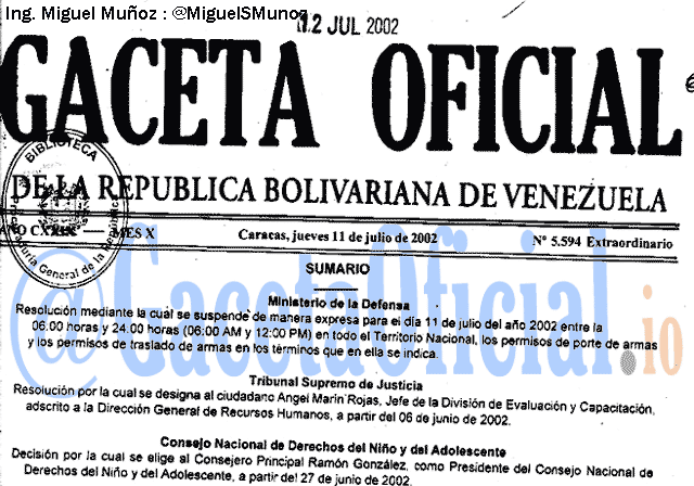 Gaceta Oficial 5594 del 11 Julio 2002