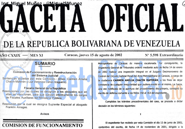 Gaceta Oficial 5598 del 15 Agosto 2002