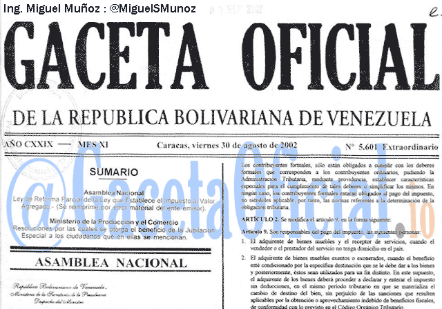 Gaceta Oficial 5601 del 30 Agosto 2002