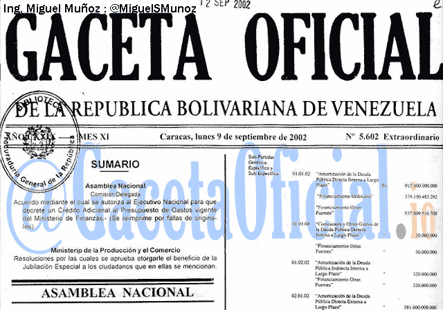 Gaceta Oficial 5602 del 9 Septiembre 2002