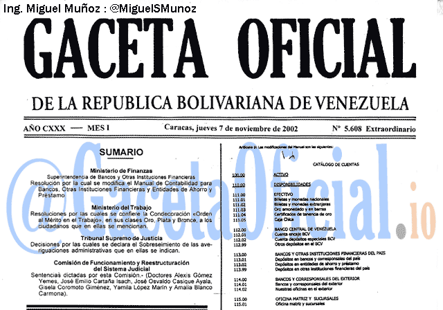 Gaceta Oficial 5608 del 7 Noviembre 2002