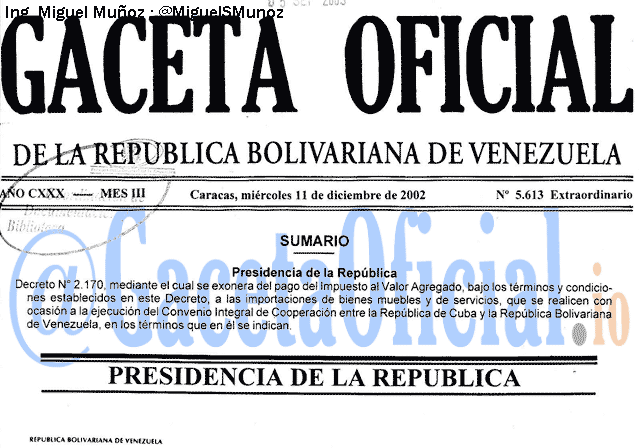 Gaceta Oficial 5613 del 11 Diciembre 2002