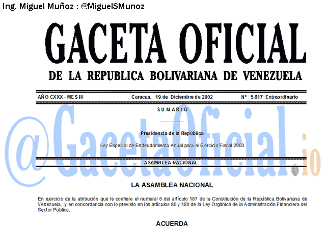 Gaceta Oficial 5617 del 19 Diciembre 2002
