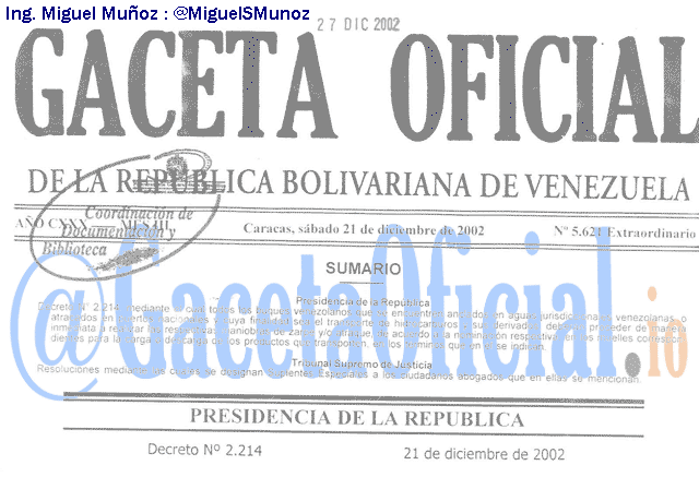 Gaceta Oficial 5621 del 21 Diciembre 2002