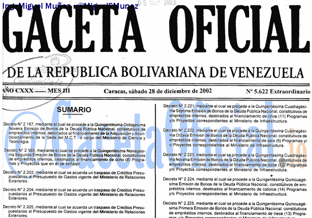 Gaceta Oficial 5622 del 28 Diciembre 2002