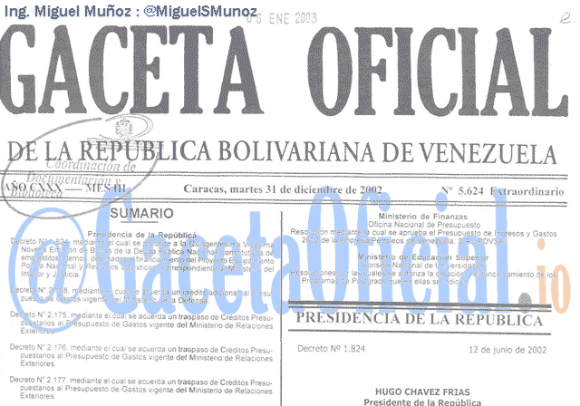 Gaceta Oficial 5624 del 31 Diciembre 2002