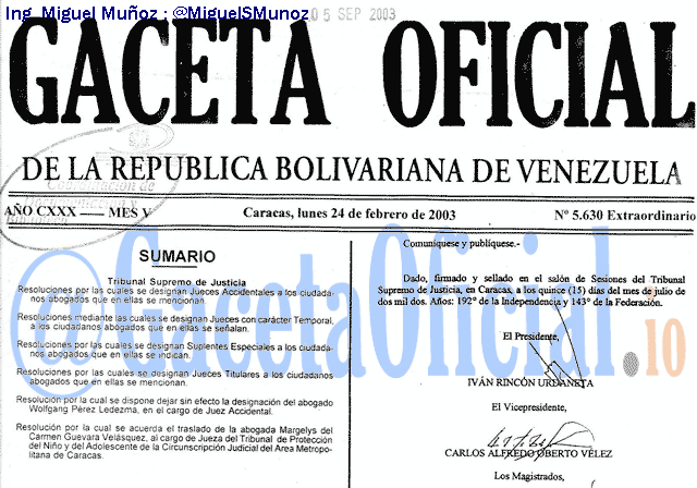 Gaceta Oficial 5630 del 24 Febrero 2003