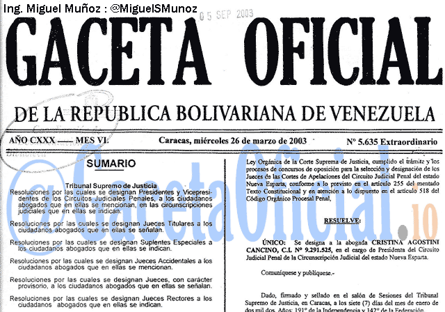 Gaceta Oficial 5635 del 26 Marzo 2003