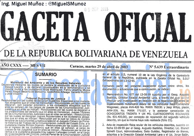 Gaceta Oficial 5639 del 29 Abril 2003