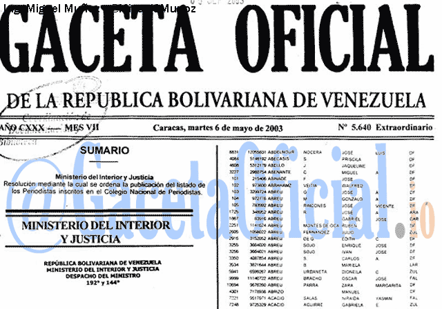Gaceta Oficial 5640 del 6 Mayo 2003