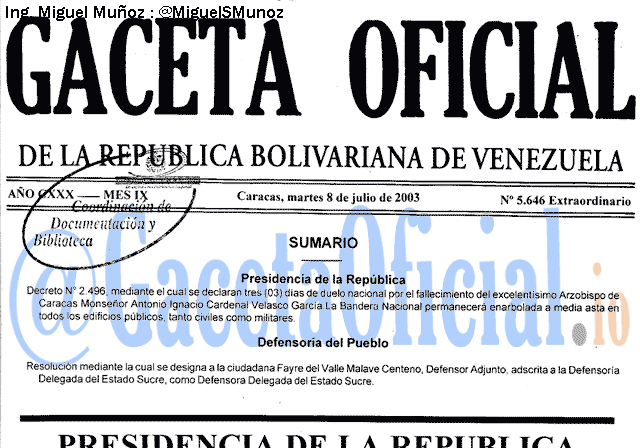Gaceta Oficial 5646 del 8 Julio 2003