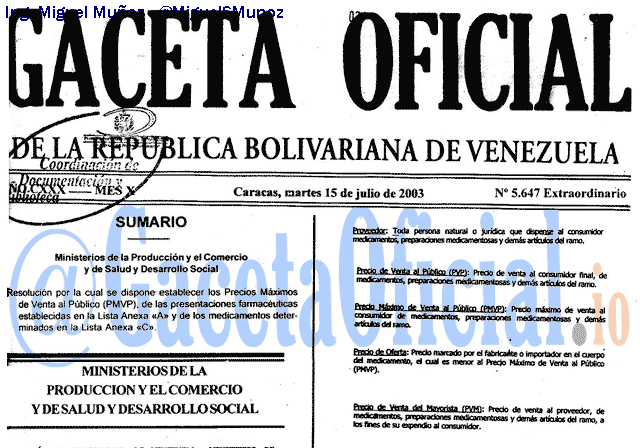 Gaceta Oficial 5647 del 15 Julio 2003
