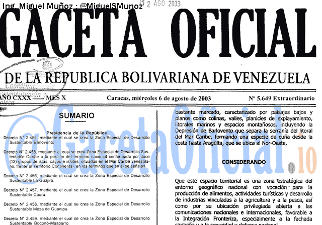 Gaceta Oficial 5649 del 6 Agosto 2003