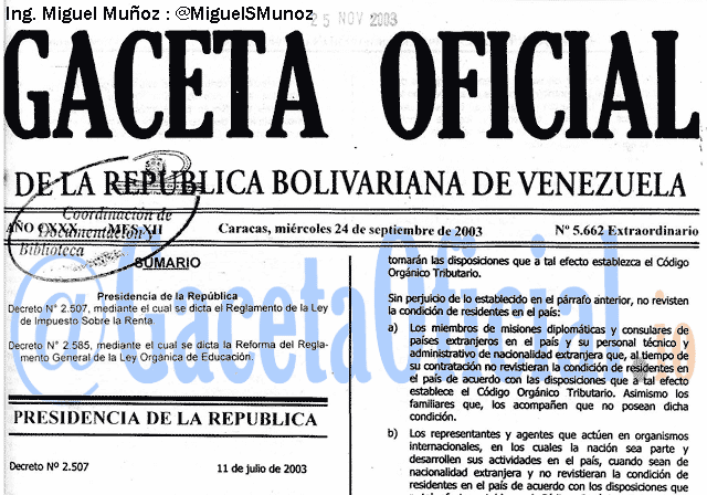 Gaceta Oficial 5662 del 24 Septiembre 2003