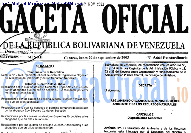 Gaceta Oficial 5664 del 29 Septiembre 2003