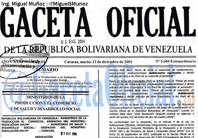 Gaceta Oficial 5684 del 23 Diciembre 2003