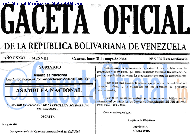 Gaceta Oficial 5707 del 31 Mayo 2004