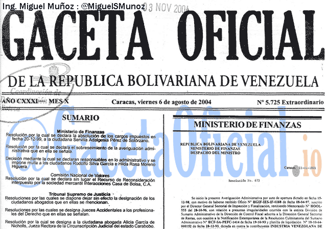 Gaceta Oficial 5725 del 6 Agosto 2004