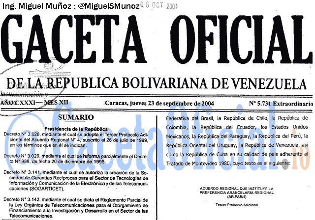 Gaceta Oficial 5731 del 23 Septiembre 2004