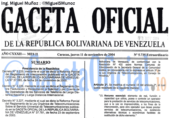 Gaceta Oficial 5735 del 11 Noviembre 2004