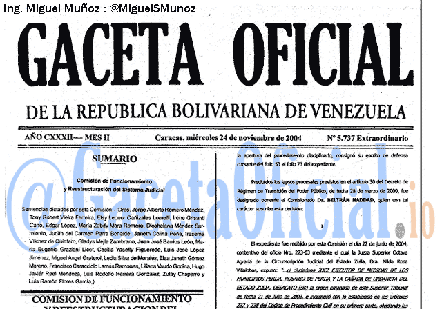 Gaceta Oficial 5737 del 24 Noviembre 2004