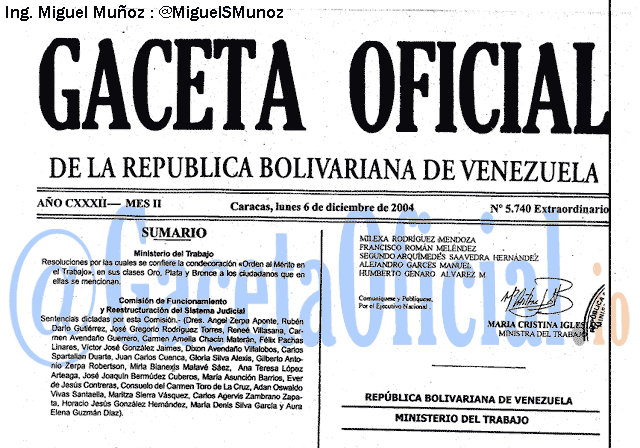 Gaceta Oficial 5740 del 6 Diciembre 2004