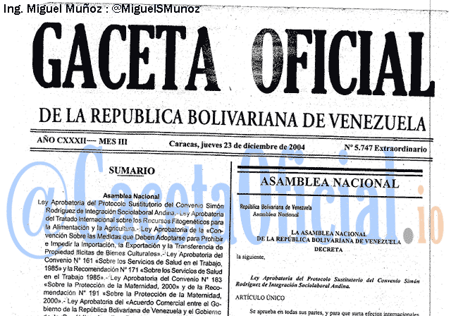 Gaceta Oficial 5747 del 23 Diciembre 2004