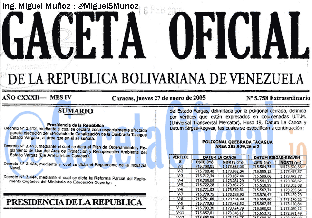 Gaceta Oficial 5758 del 27 Enero 2005