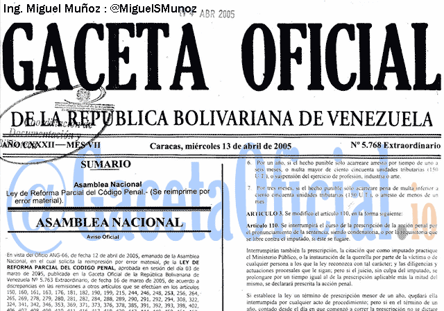 Gaceta Oficial 5768 del 13 Abril 2005