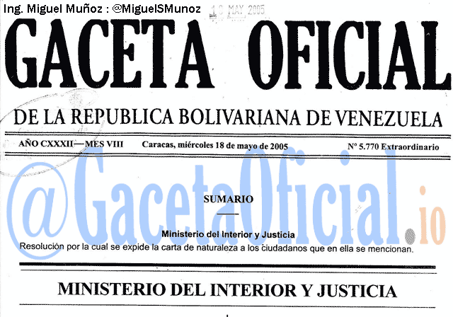 Gaceta Oficial 5770 del 18 Mayo 2005