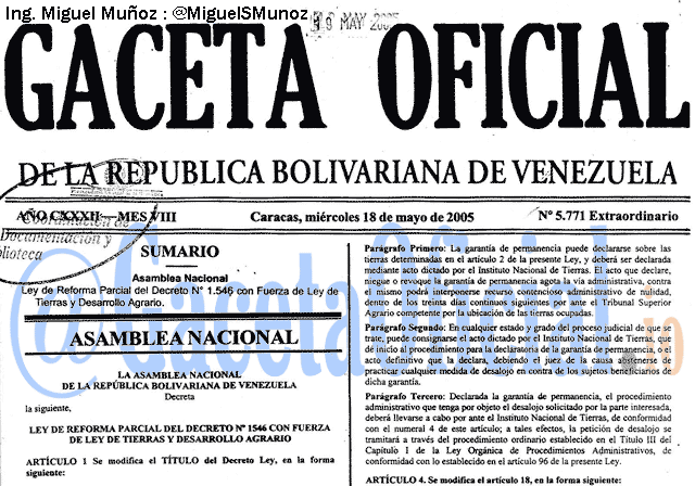 Gaceta Oficial 5771 del 18 Mayo 2005
