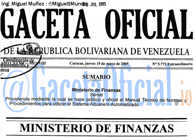 Gaceta Oficial 5772 del 19 Mayo 2005
