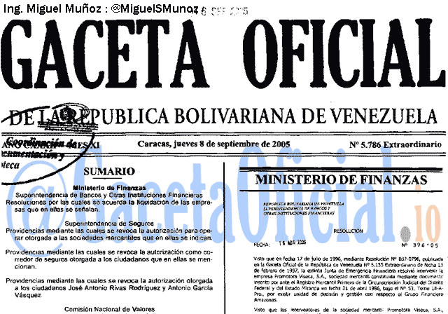 Gaceta Oficial 5786 del 8 Septiembre 2005