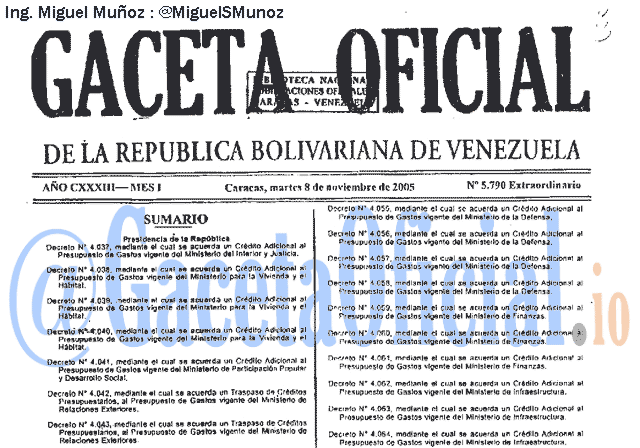 Gaceta Oficial 5790 del 8 Noviembre 2005