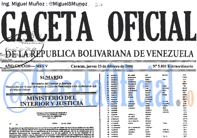 Gaceta Oficial 5801 del 23 Febrero 2006