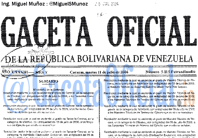 Gaceta Oficial 5815 del 11 Julio 2006